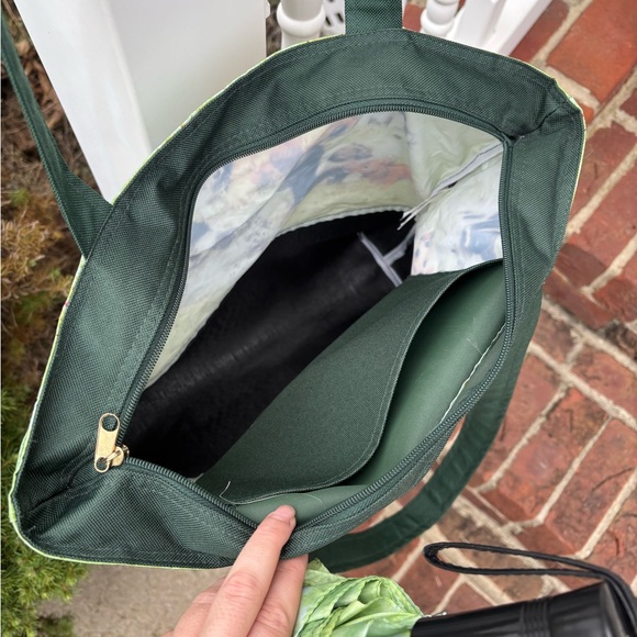 Puppy Print Waterproof Tote Bag with Forest Green Accents and Matching Umbrella - Picture 5 of 5